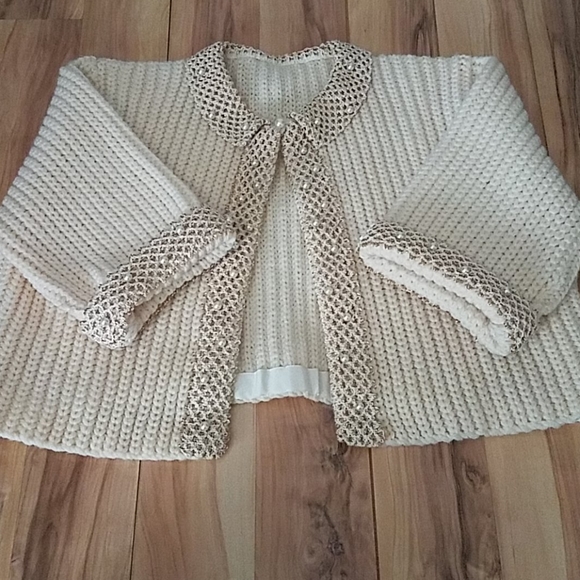 Vintage 50s Crop Sweater with Tiny Faux Pearls - Picture 2 of 10